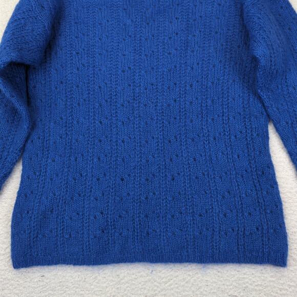 Vintage Sostanza Open Knit Blue V-neck Sweater Mohair Wool Women's Size Small - Picture 6 of 8